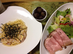 19.　タラコとイカのパスタ